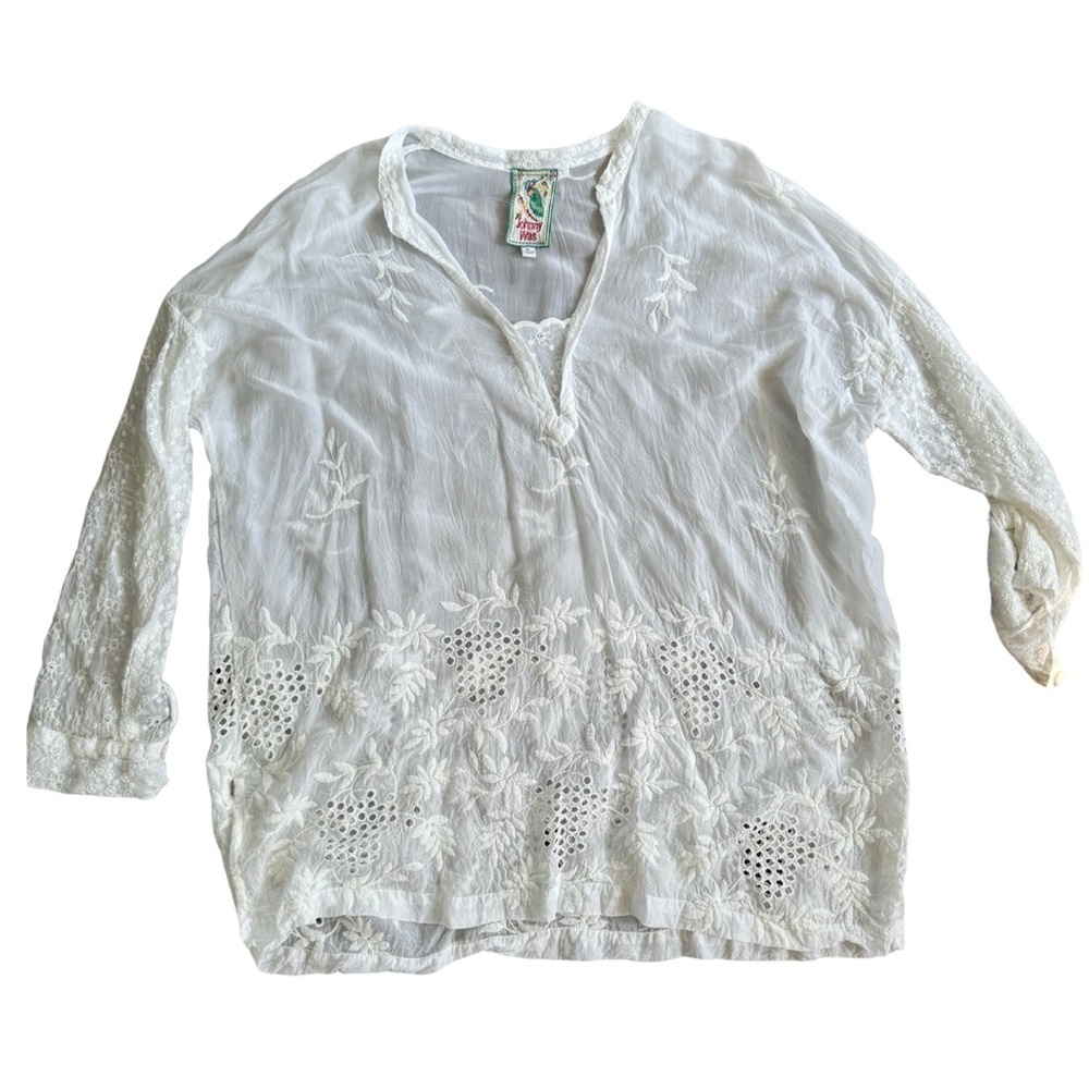 Johnny Was Ellie Cupro white tunic top size PL